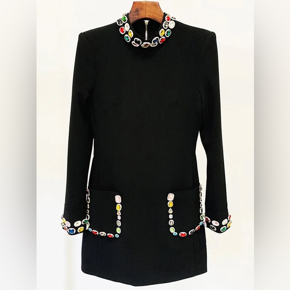 MEW MEWS Long Sleeve Rhinestone Embellished Dress - Mew Mews size extra Large
